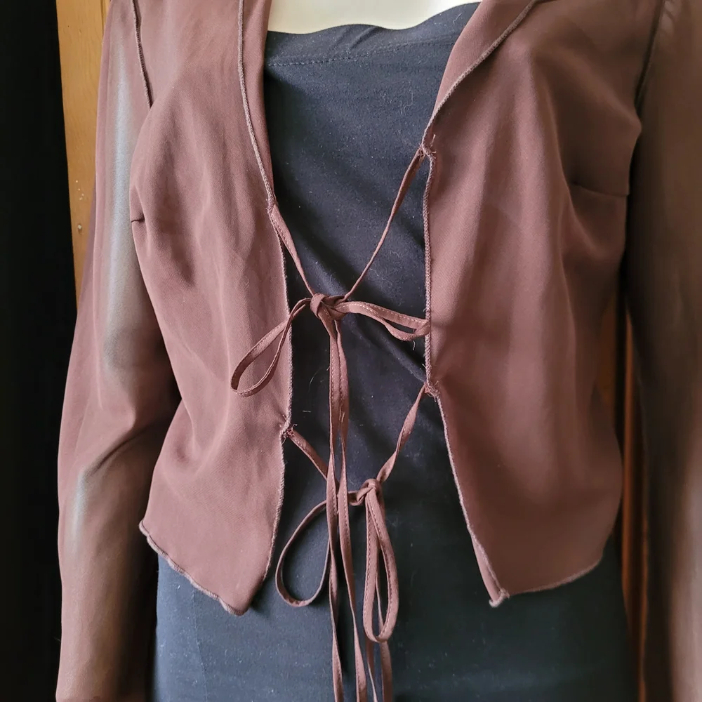 Sheer Tie-Front Blouse For Layering Chocolate Brown Medium Fairy Grunge H&M - Picture 4 of 11